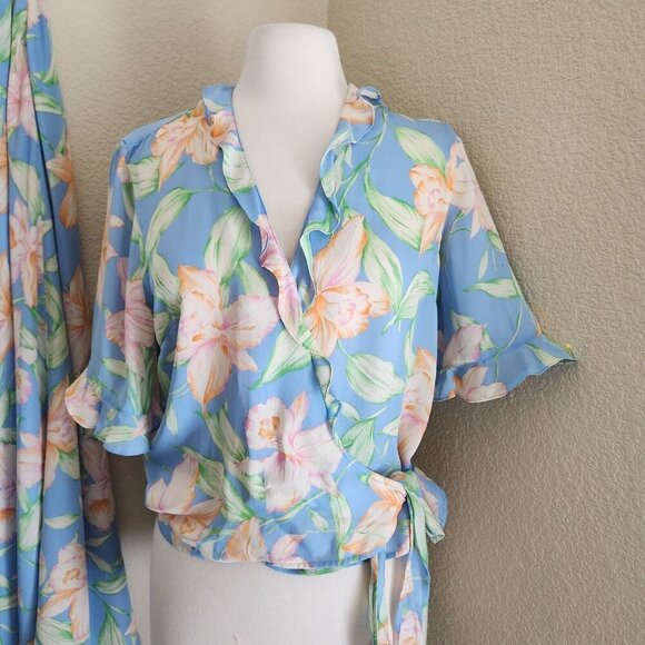 Vintage Lauren Ralph Lauren Floral Silk Blouse Maxi Skirt 2-PC Set Large 14 Wrap - Picture 3 of 16